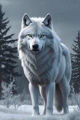 Obraz premium Majestic white Wolf in a snow Forest