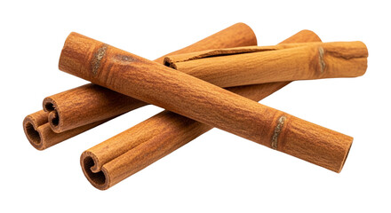 Pile of aromatic cinnamon sticks isolated on transparent background, commonly used as a spice in cooking
