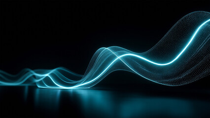 Wave of Technology: A luminous neon wave gracefully undulates across a deep dark backdrop, embodying the dynamic essence of technological innovation.