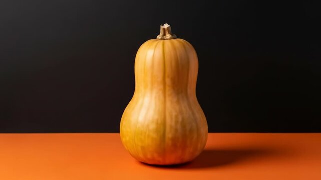 Butternut squash on an orange surface against a dark backdrop