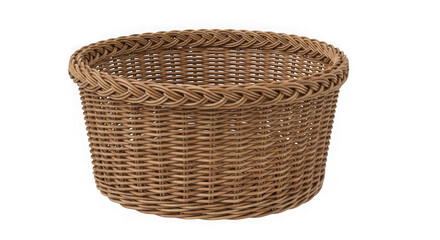 Woven wicker basket for storage or decoration isolated on transparent background