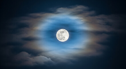 Obraz premium Mystical Lunar Aura A Stunning Full Moon Surrounded by Ethereal Clouds