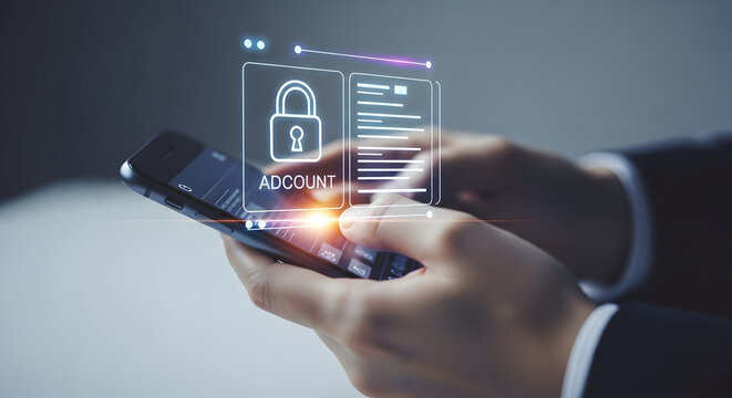 Secure Mobile Account Access with Advanced Cybersecurity Measures Featuring Encryption Keys and Data Protection Systems on a Smartphone for Enhanced Privacy Protection and Safe