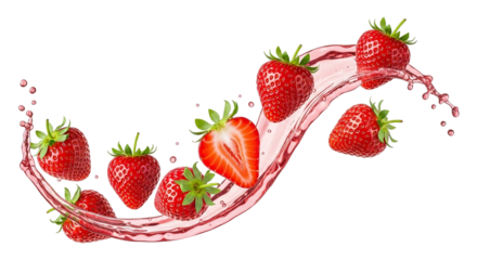 Fresh strawberries with water splash isolated on transparent background, a delicious and healthy fruit for any time of the year