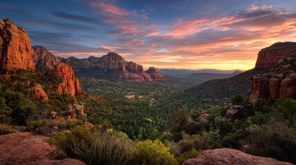 Scenic vista of sedona, arizona at sunset with vibrant sky