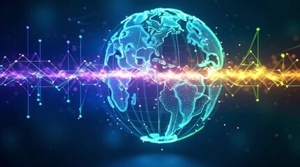 Digital globe with connected lines and nodes representing global network connectivity concept - Powered by Adobe