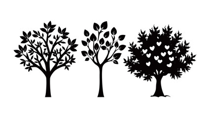 Obraz premium Tree Silhouettes: Three elegant tree silhouettes in a row. Displaying intricate details and nature's simplicity. Perfect for use in design projects.
