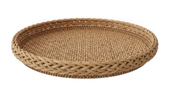Handwoven wicker basket isolated on transparent background