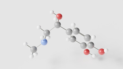 Adrenaline molecule 3d, molecular structure, ball and stick model, structural chemical formula adrenergic agonist
