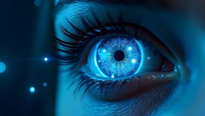 Futuristic Cyborg Woman Eye &ndash; AI Generated Electronic Vision of the Future and Advanced Technology