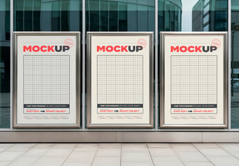 Three Signs on Sidewalk Mockup