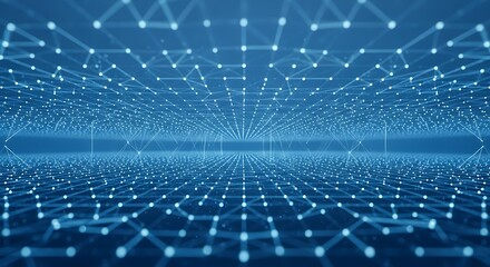 Blue Digital Network Grid with Glowing Dots, Abstract Technology Background for Data and Connectivity Concepts