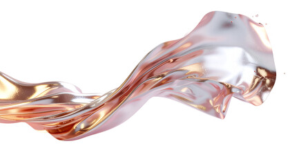 Fototapeta premium Liquid Silk: A delicate, fluid shape of lustrous rose gold material floats gracefully. This composition evokes a sense of refined beauty, elegance, and dynamic movement.