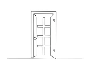 Continuous line art drawing of Vintage Home Door. Door in single line art drawing vector illustration. Editable stroke.