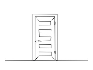 Continuous line art drawing of Vintage Home Door. Door in single line art drawing vector illustration. Editable stroke.