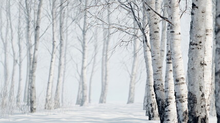 Fototapeta premium White Birch Forest in Winter Morning Light
