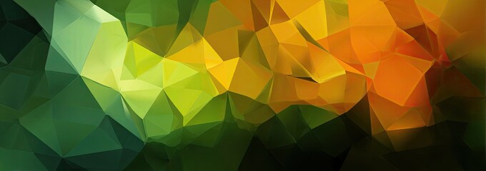 A vibrant abstract composition with geometric shapes blending green, yellow, and orange hues