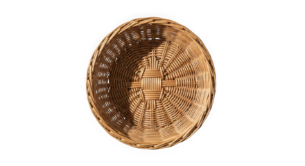 Woven oval basket with intricate pattern isolated on transparent background