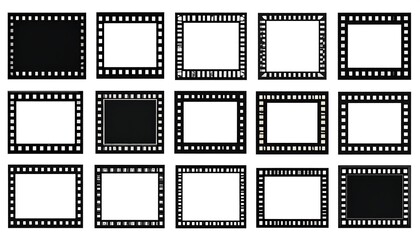 Black & white filmstrips, frames varying in fill & border