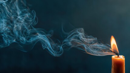 Fire Ear Candling. A candle burns, releasing wisps of smoke against a dark background.