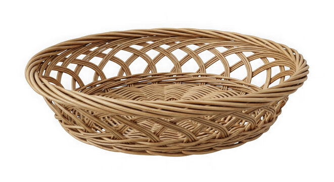 Woven wicker basket empty isolated on transparent background