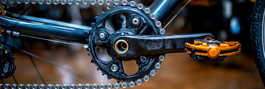 Close-up view of bicycle chain drive mechanism Generative AI