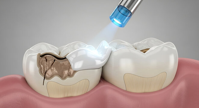 Toth restoration with filling. Medically accurate tooth 3D illustration.