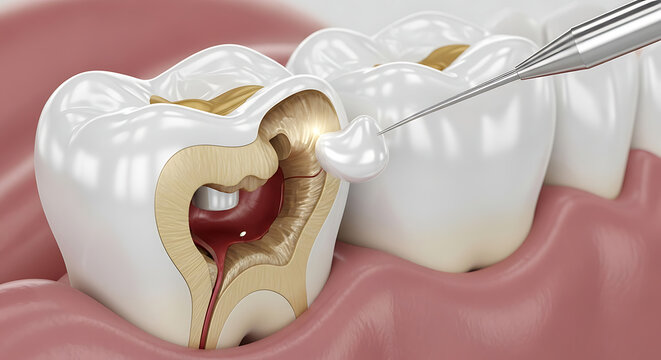 Toth restoration with filling. Medically accurate tooth 3D illustration.