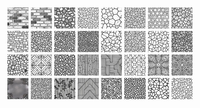 Collection of hand-drawn textures and seamless patterns. Vector illustration set for design backgrounds