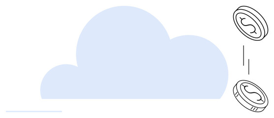 Cloud shape with overlay of floating coins representing digital currency and transactions. Ideal for finance, technology, innovation, fintech, digital growth, online solutions, cryptocurrency. Clean