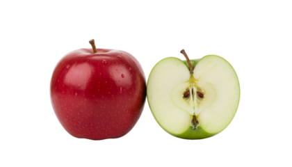 Dual variation of apples with natural texture, isolated on transparent background