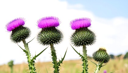 Three vibrant purple thistles
