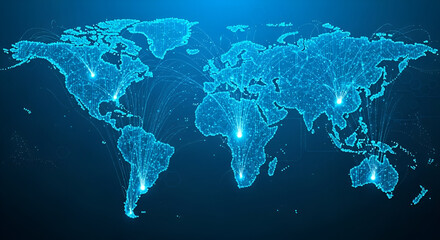 Blue world map background with global communication concept