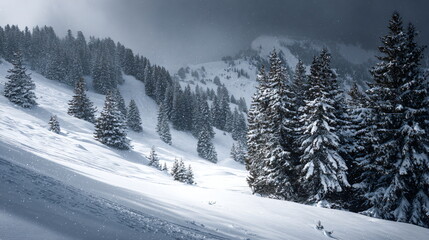 Peaceful Winter Night with Snowfall and Gentle Snowdrifts on a Black Background