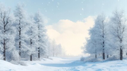 Obraz premium Snowy landscape with frost-covered trees and a clear sky