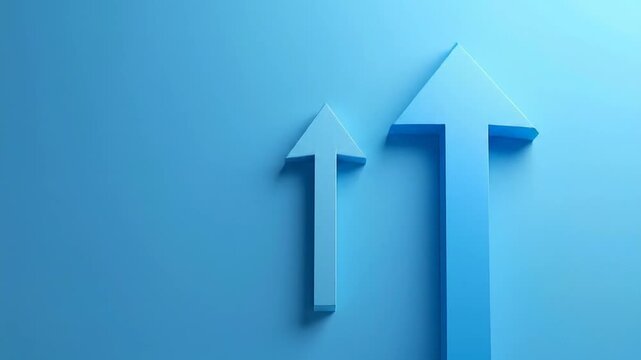 Two upward-pointing, blue, 3D arrows on a light blue background. One arrow is lighter than the other