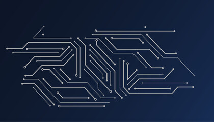 Hi tech digital circuit board. AI pad and electrical lines connected on blue lighting background. futuristic technology design element concept