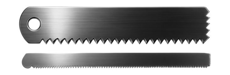 Dual-sided hacksaw blade with coarse and fine teeth for versatile DIY projects.