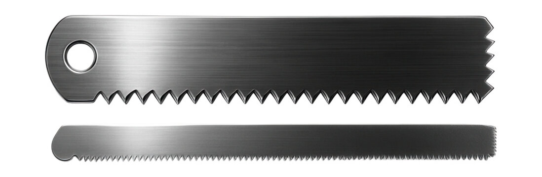 Dual-sided hacksaw blade with coarse and fine teeth for versatile DIY projects.