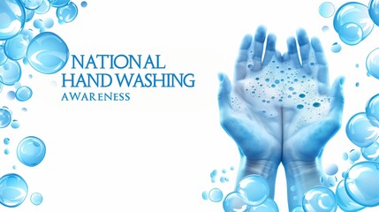 National Handwashing Awareness Week: Modern healthcare banner design with bold text "NATIONAL HANDWASHING AWARENESS WEEK", clean hands with soap bubbles in background