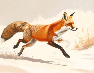 Red fox in motion, digital painting