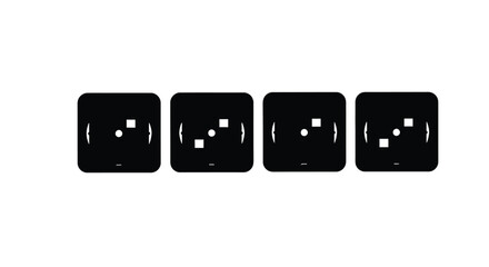 Four black electrical outlets isolated on white background in a row