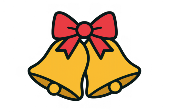 Christmas jingle bells with a red ribbon bow, celebrating festive holidays, new year, and winter season, transparent background