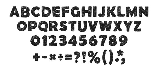 Crayon Kids Font hand-drawn alphabet in black charcoal style