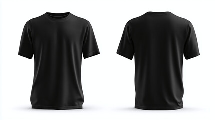 Front and back view of a plain black T-shirt, perfect for showcasing designs or branding. The shirt is clean, simple, and versatile, ideal for various purposes