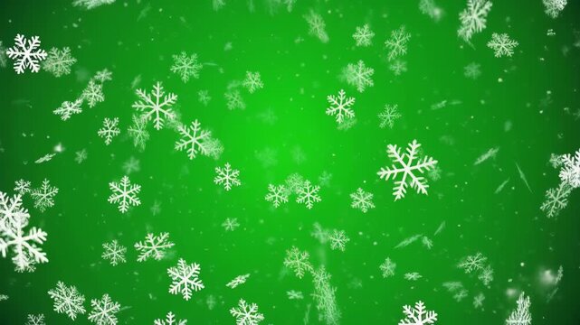 Realistic Snowfall Background &ndash; Winter Snowflakes Falling on Green Screen
