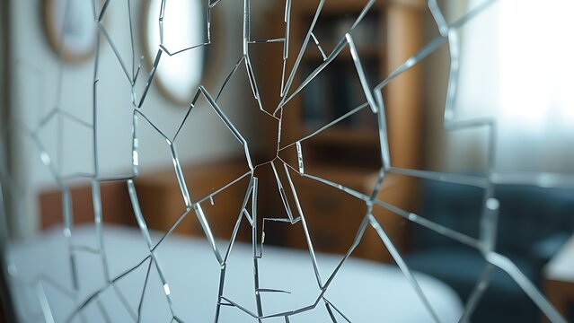 tennessine. Cracked mirror with a distorted reflection and broken surface texture. wellbeing guides, coaching materials, designed for coaching and self-improvement content, used by account managers.