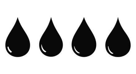 Four black water drop icons isolated on white background in a row design