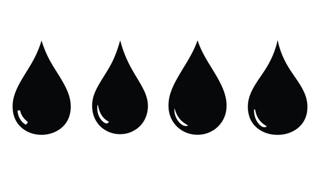 Four black water drop icons isolated on white background in a row design
