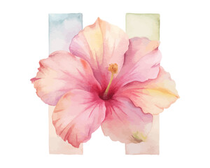 Watercolor Letter H with flower vector illustration isolated on white background
